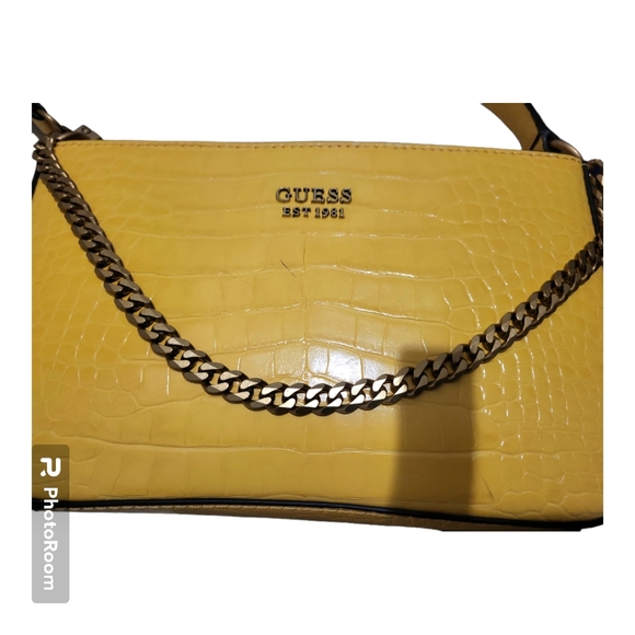 GUESS Marciano Katey Croc Mini Yellow Top Zip Shoulder Bag Purse - Picture 4 of 6